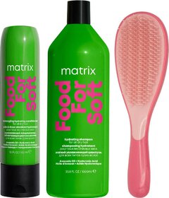 Matrix Food For Soft šampon 1000ml + kondicionér 300ml + My-She Tangla Round Pink kartáč