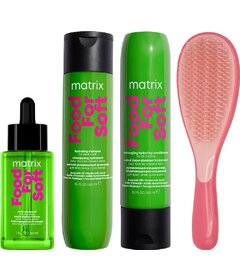 Matrix Food For Soft šampon 300ml + kondicionér 300ml + sérum 30ml + kartáč My-She Tangla Round Pink