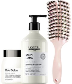 L'Oréal Professionnel Metal Detox šampon 500ml + maska 500ml + kartáč My-She Ventush ShinePink