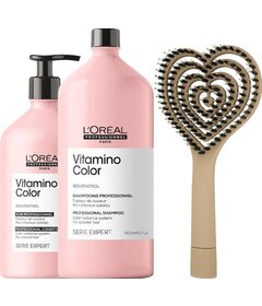 L'Oréal Professionnel Vitamino Color šampon 1500ml + kondicionér 750ml + kartáč My-She BlowHeart